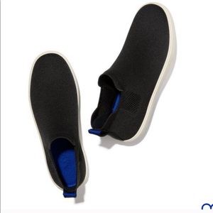 Rothy's Black Slip-On Knit Sneakers with Blue Accents